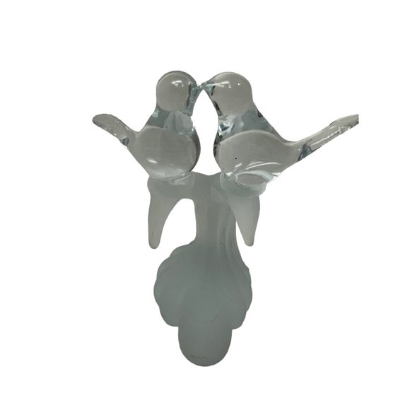 Vtg Mouth Blown Art Glass Kissing Love Birds On Frosted Branch Figurine 5 1/2" - Picture 1 of 6